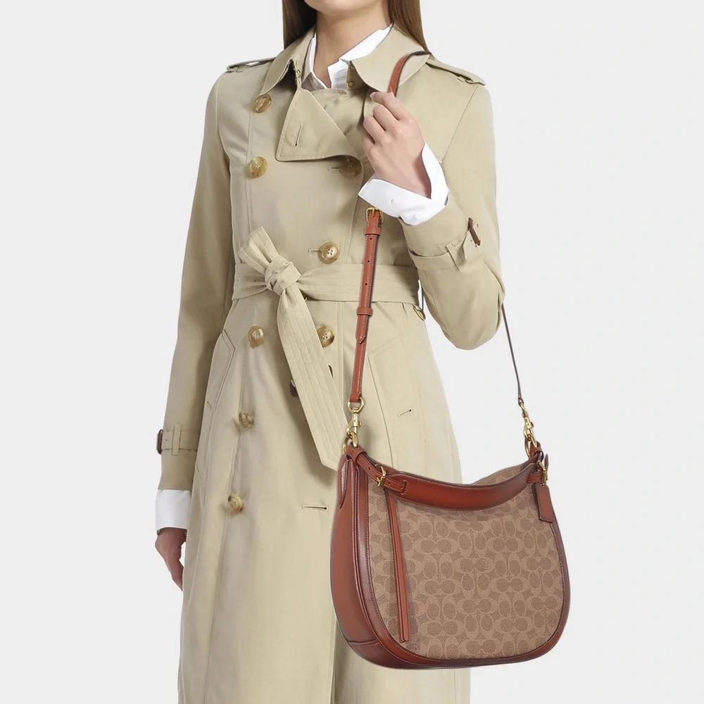Coach Signature Hobo Tan Rust Shoulder Leather Coated Canvas Bag